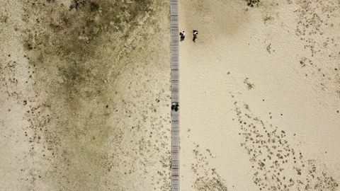 4k Top view of people walk on sandy isla... | Stock Video | Pond5