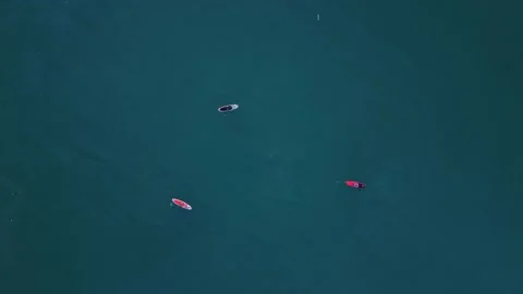 4k Top view of rowing supboard move on waters outdoors irrl. Stock Footage 216463864