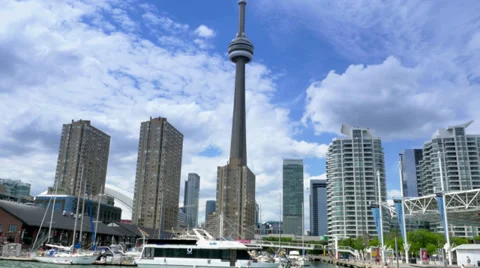 4K Toronto Skyline from Lake Ontario with CN Tower Stock Footage
