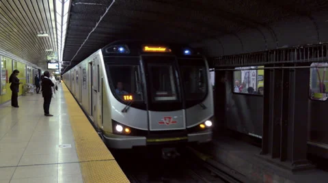4K Toronto Subway Arrives at Station Stock Footage