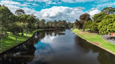 4K Torrens River, Adelaide Timelapse, Boats Stock Footage 77016539