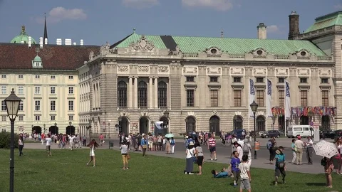 4K Tourist people relax in old town garden Vienna imperial palace attraction day Stock Footage