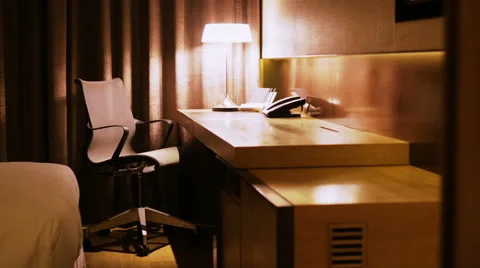 4K Track shot of the working corner in a luxury hotel room Stock Footage 40428789