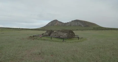 4K Tracking shot of lying Moai statue, Easter Island Stock Footage 96493746