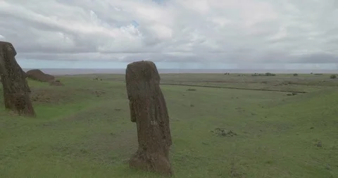 4K Tracking shot of Moai statues, Easter Island Stock Footage 96602279