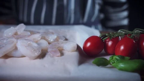 4K Traditional Italian Prawns Ready for Cooking Stock Footage