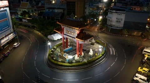 4K Traffic circling around the Odeon roundabout, time lapse, Chinatown, Bangkok Stock Footage 68408234