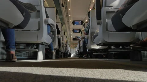4K Train Aisle, Fast Modern Rail Transport, Seats in Passenger Train Stock-Footage 67600785