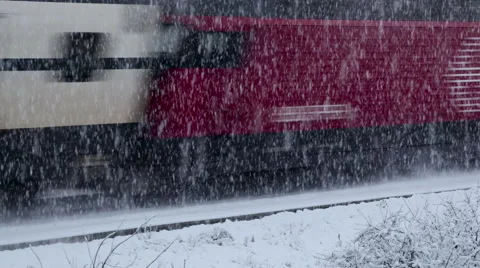 4K TRAIN IN THE SNOW Stock Footage 60254325