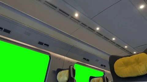 4K Train Window Inside Passenger Carriage, Modern Railway Trip Chroma Rotoscope Stock Footage 83400690