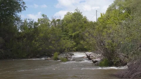 4K Tripod Shot of Small Waterfall in the middle of a small forest Stock Footage 234809327