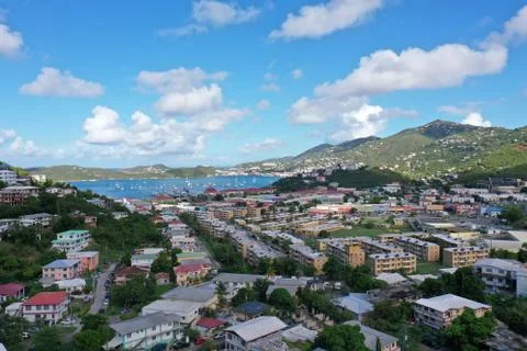 4K Tropical Caribbean cityscape of St.Thomas, US Virgin Islands Stock Photos