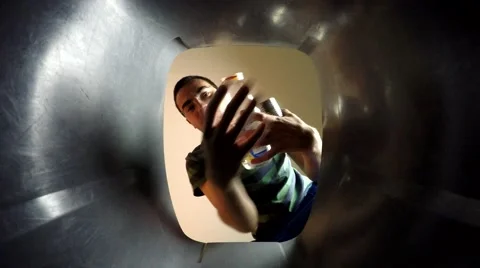 4K Trowing Into Recycling Bin Stock Footage 53012196