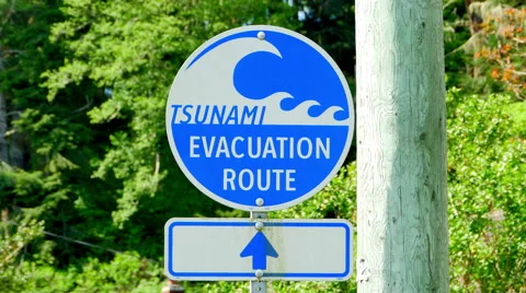 4K Tsunami Wave Warning Sign, Danger Evacuation Route Caution Arrow Stockbeeldmateriaal 63428526