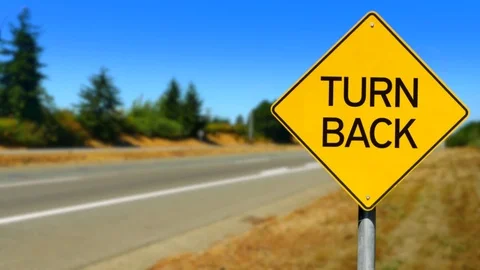 4K Turn Back Warning Message, Yellow Traffic Road Sign Stock Footage 72851817