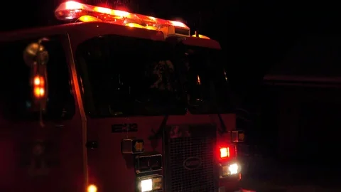 4K Turning Off Fire Truck Red Lights Flashing Emergency Firetruck Engine Vehicle Stock Footage
