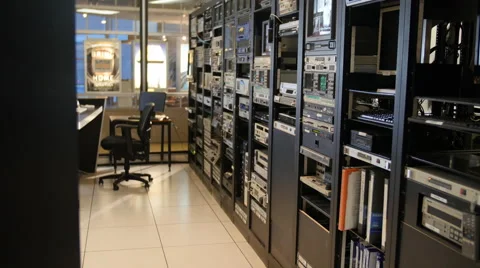 4K TV STUDIO CONTROL ROOM DOLLY MOVE Video stock 58953030