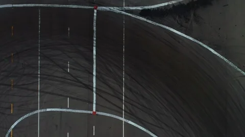 4K, Two car drift battle with smoke, Aerial top view of two car drifting. Stock Footage 108756007