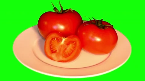 4k two ripe tomatoes and half on plate Stock Footage 49752902