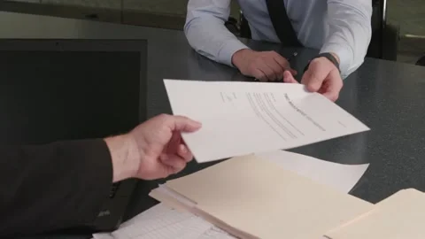 4K Two weeks notice being handed over desk to boss at office building Stock Footage 233632426