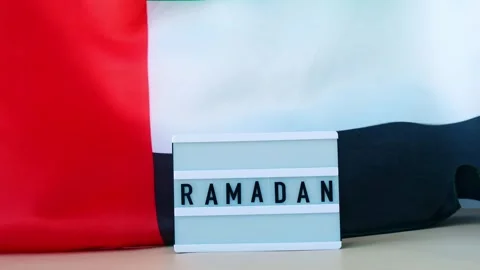 4K UAE Flag with Ramadan Kareem Text on Lightbox Holiday Background Vídeo Stock 334460507