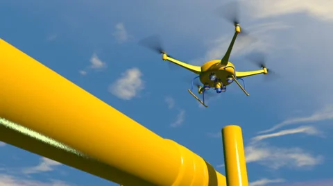 4K - UAV drone inspecting pipeline, 3D animation Stock Footage 47761378