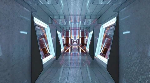 4K UHD 3D illustration of illuminated corridor in contemporary building Stock Illustration