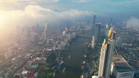 4K UHD : Aerial view over the Chao Phraya River and Buildings Stock Footage 172240104
