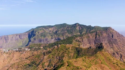 4K  UHD aerial view of Serra Malagueta natural parc in Santiago, Cape Verde Video stock 102444503