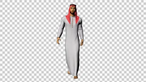 4K UHD Arabic Man Walking Red Scarf Stock Footage 50217036