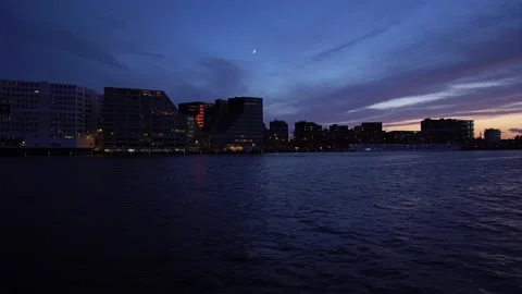 4K-UHD: Boad trip over Ij in Amsterdam, Netherland at night on Ferry Video stock 135344788