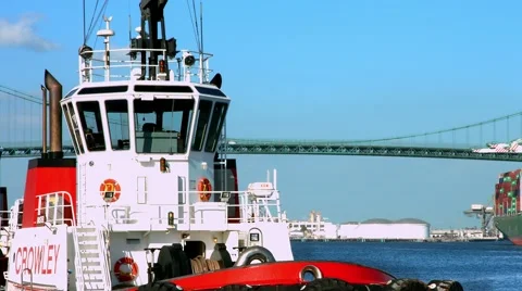 4K, UHD, Cargo Container Ship and Pusher Tugs in The Sea Port of Los Angeles Stock Footage 56249581