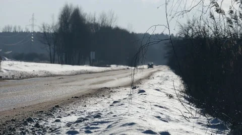 4K UHD Cars drive on north road at winter season Stock Footage 59168708