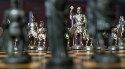 4k UHD chess figures dolly DOV blue background 11355 Stock Footage 38160376