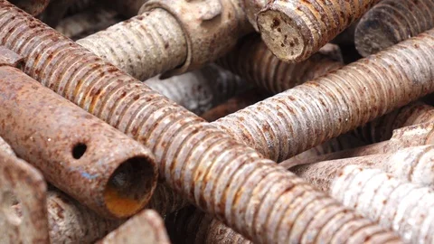 4K UHD Close Up of Rusty Threaded Steel Rod Stock Footage 108189576
