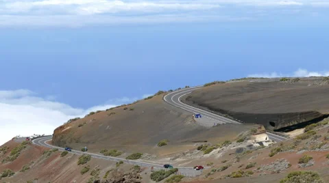4K UHD Curvy winding road to Mt. Teide peak Pico del Teide National Park Stock Footage 48436459
