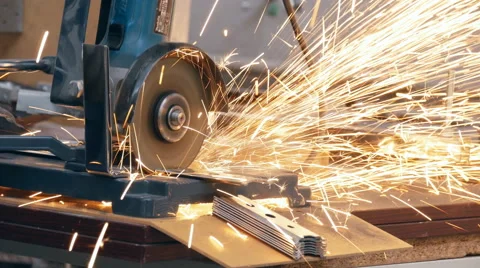 4K UHD Cut metal profile with fly out sparkles Stock Footage 59346197