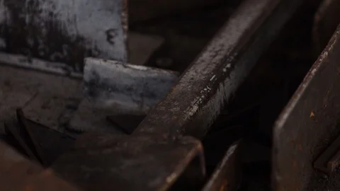 4K UHD Dark Rusty Metal Construction Scrap Stock Footage 108186593