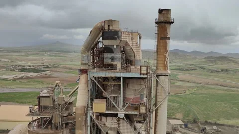 4K UHD Drone Shot: Complex Cement Factory Infrastructure and Covered Conveyors. Stock Footage 331811687