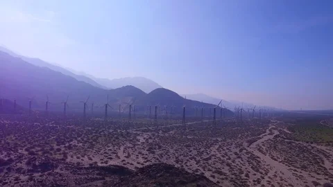 4K UHD drone view of wind turbines near Palm Springs California Stock Footage 72312736