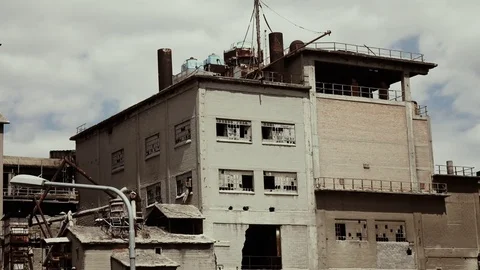 4K UHD facade of an Old abandoned destroyed cement factory Stock Footage 74427191