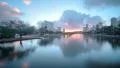 4k, UHD, Golden sunrise through Honolulu cityscape, Ala Wai foreground, HDR time 4k or 4k+ Resolution
