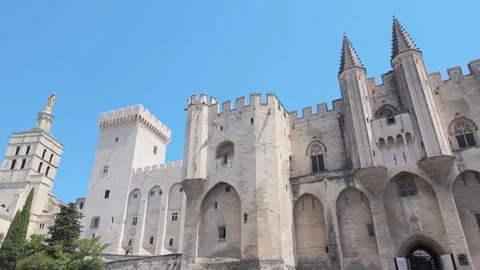 4K UHD handheld dynamic upward panning shot of historic medieval castle walls Stock-Footage 347125946