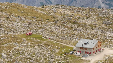 4k UHD helicopter prepare start in dolomite alps speedramp 11541 Stock Footage 42951443