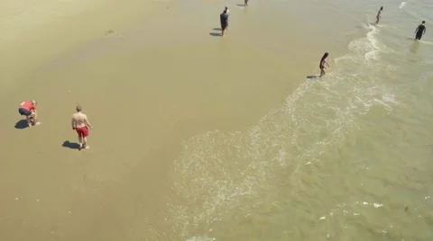 4K UHD High Angle View Wide of People on Beach Stock Footage 62355952