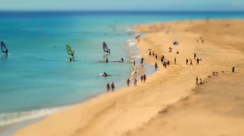4k UHD human ants beach walk tilt shift pan 11219 Stock Footage 32425890