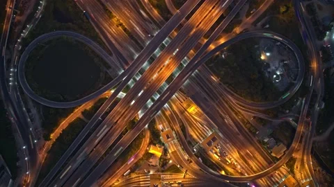 4K UHD : Hyperlapse or Dronelapse Top view of Highway road junctions Stock Footage 171651265