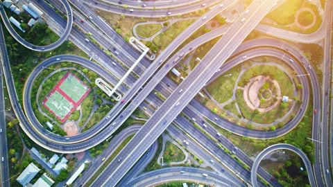 4K UHD : Hyperlapse or Dronelapse Top view of Highway road junctions Stock Footage 171814343