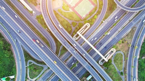 4K UHD : Hyperlapse or Dronelapse Top view of Highway road junctions Stock Footage 171814519