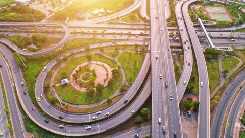 4K UHD : Hyperlapse or Dronelapse Top view of Highway road junctions Stock Footage 171908119
